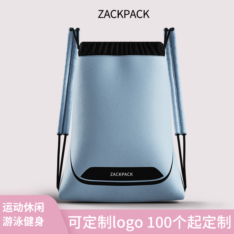 Leather drawstring backpack custom logo printing computer men's backpack women's versatile waterproof large capacity drawstring pocket